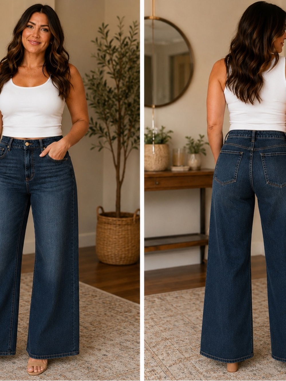 High-Rise Wide Leg Women's Jeans in Dark Blue - Picture 1 of 5